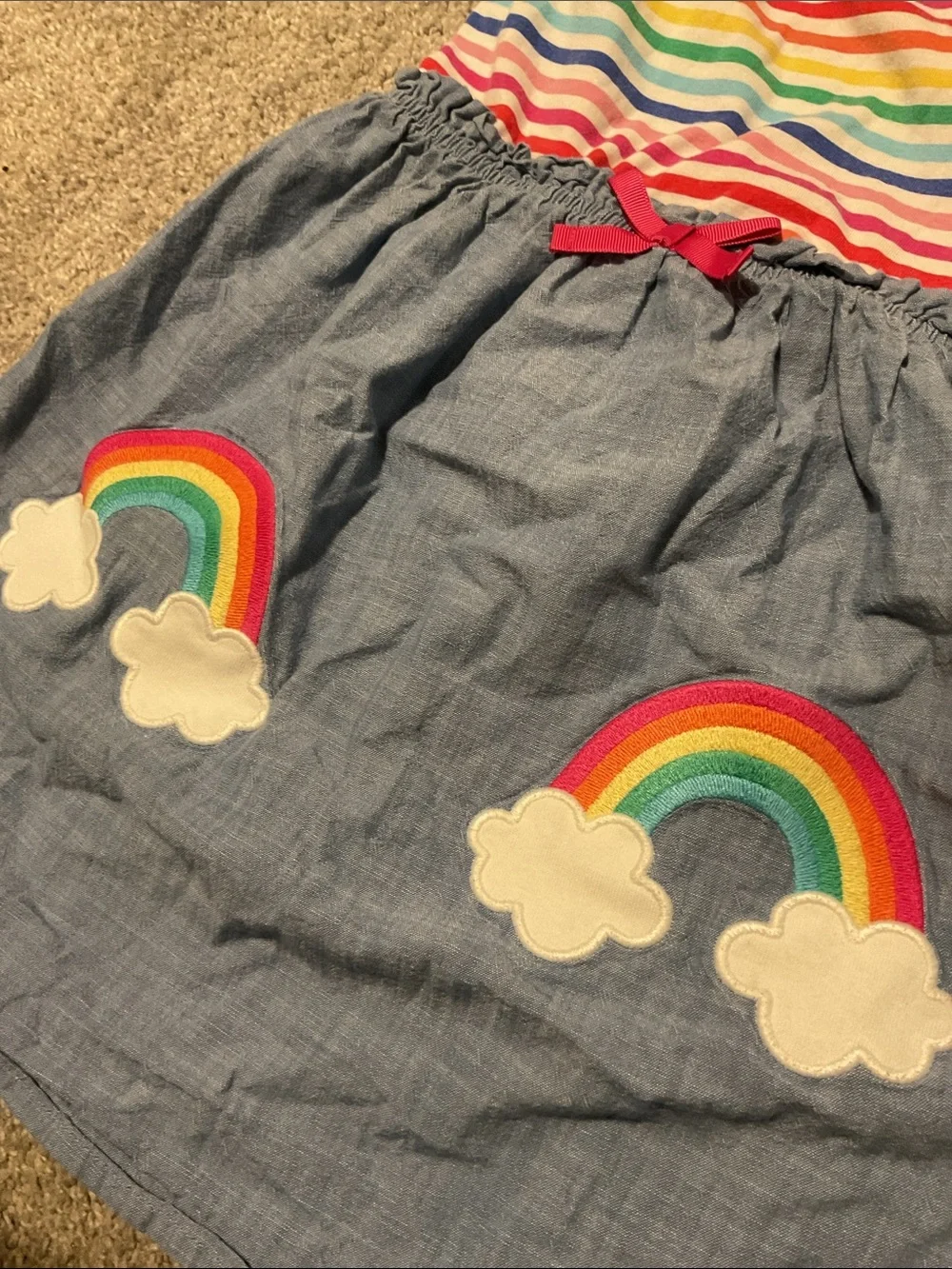 Gymboree Rainbow Stripe Top with Chambray Skirt and Rainbow Patches
